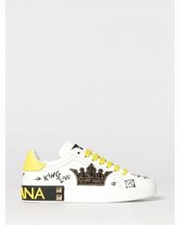 Dolce & Gabbana - Dolce &Amp Gabbana Portofino Leather Sneakers With Applications And Slogan - Lyst