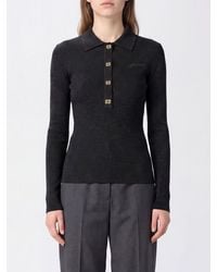 Ganni - Slim Fit Wool Knit Polo With Long Sleeves And Butterfly Logo - Lyst