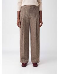 Brunello Cucinelli - High-Waisted Virgin Wool Palazzo Trousers With Monili - Lyst