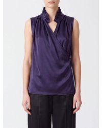 Liviana Conti - Sleeveless Draped Satin Blouse With Ruffled Collar - Lyst