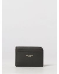 Saint Laurent - Flaches Kartenetui Aus Glattem Kalbsleder Mit Schriftzug-Logo - Lyst