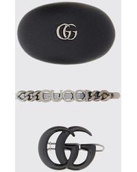Gucci - Set Of 3 Metal And Leather Hair Clips - Lyst