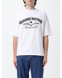 DSquared² - Cotton Crewneck T-Shirt With Contrasting Logo And Dropped Shoulders - Lyst