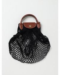 Longchamp - Le Pliage Filet L Mesh And Grained Leather Bag - Lyst
