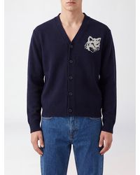 Maison Kitsuné - Maison Kitsun&Eacute Merino Wool V-Neck Cardigan With Chillax Fox Logo Patch - Lyst