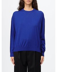 Tela - Crew-Neck Wool Jumper With Dropped Shoulders And Ribbed Trims - Lyst