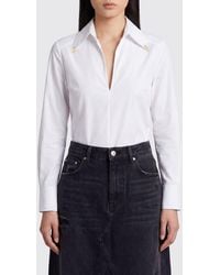 Elisabetta Franchi - Slim Fit Stretch Cotton Shirt With Deep V-Neck - Lyst