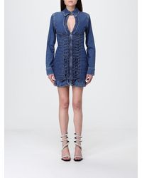 Liu Jo - Slim Fit Denim Mini Shirt Dress With Woven Details - Lyst