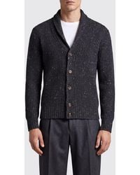 Eleventy - Slim Fit Abstract Pattern Wool And Cashmere Cardigan With Shawl Collar - Lyst