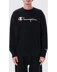 Champion - Crewneck Cotton Sweatshirt With Contrast Logo And Dropped Shoulders - Lyst