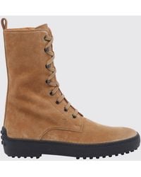 Tod's - Calf-High Suede Combat Boots With T Timeless Logo And Gommino Sole - Lyst