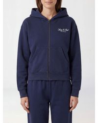 Sporty & Rich - Sporty &Amp Rich Zipped Cotton Hoodie With Embroidered Logo - Lyst