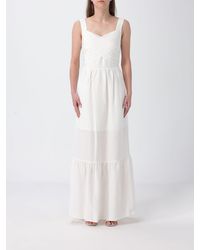 Liu Jo - Long Cotton Off-The-Shoulder Dress With Tie-Waist Belt - Lyst