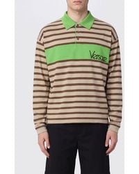 Versace - Polo De Manga Larga A Rayas De Algodón Con Cuello Acanalado - Lyst