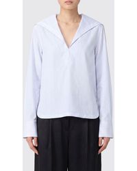 Alaïa - Striped Cotton Poplin Hooded Shirt With V-Neck - Lyst