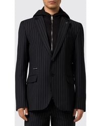 Philipp Plein - Slim Fit Pinstripe Single-Breasted Blazer With A Hood - Lyst