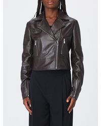 Pinko - New Sensibile Cropped Lamb Nappa Biker Jacket With Asymmetric Zip - Lyst