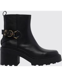 Pinko - Altea Leather Biker Ankle Boots With Lug Sole And Love Birds Logo - Lyst