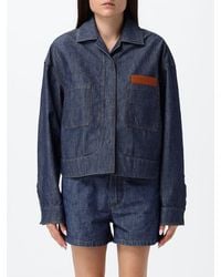 Fendi - Cropped Shirt-Style Cotton Denim Jacket With Embossed Logo - Lyst