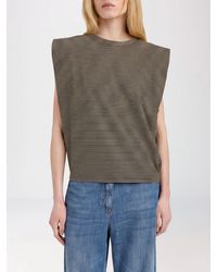 Momoní - Momon&Igrave Cotton-Blend T-Shirt With Padded Shoulders And Cap Sleeves - Lyst