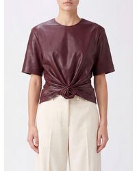 Magda Butrym - 3D Flower Appliqué Short-Sleeved Leather Top - Lyst