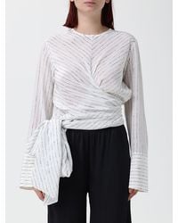 Fabiana Filippi - Striped Long-Sleeved Blouse With A Sash Waist Belt - Lyst