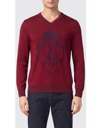 Billionaire - Wool And Silk V-Neck Jumper With A Jacquard Crest Logo - Lyst