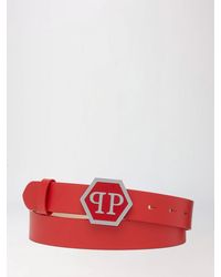 Philipp Plein - Smooth Leather Belt With Hexagon Monogram Buckle - Lyst