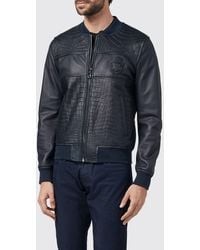 Billionaire - Nappa And Crocodile Leather Bomber Jacket With Crest - Lyst