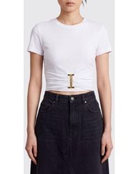 Elisabetta Franchi - Cropped Cotton T-Shirt With Metal Logo Plaque - Lyst