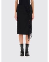 McQueen - Wool Pencil Midi Skirt With Lace Inserts And Asymmetrical Hem - Lyst
