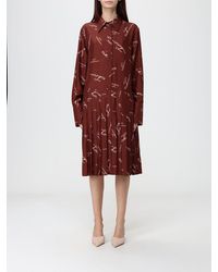 Paul Smith - Silk Blend Mini Shirt Dress With Slogan Print And Pleated Skirt - Lyst