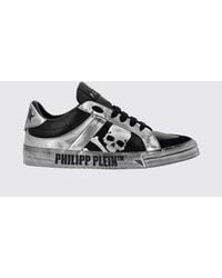 Philipp Plein - Retrokickz Tm Leather Sneakers With Skull Print And Worn Effect - Lyst