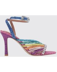 Kurt Geiger - Stripe Sandals With Rhinestones And Stiletto Heel - Lyst