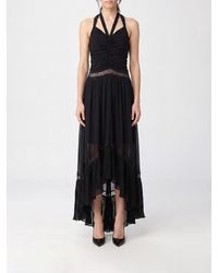 Blumarine - Asymmetrical Midi Georgette Dress With Lace Inserts - Lyst