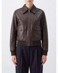 A.P.C. - Cowhide Leather Bomber Jacket With Classic Collar And Zip Closure - Lyst
