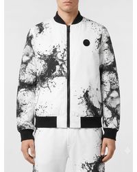 Philipp Plein - Splash Abstract Print Technical Fabric Bomber Jacket With Contrast Logo - Lyst