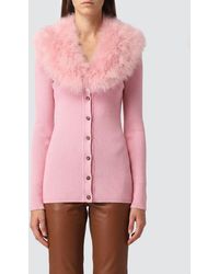 Blumarine - Slim Fit Virgin Wool Cardigan With Contrast Fur Collar - Lyst