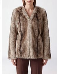 Twinset - V-Neck Abstract Pattern Faux Fur Coat - Lyst