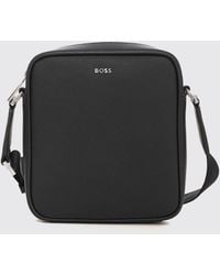 BOSS - Saffiano Faux Leather Crossbody Bag With Metal Lettering Logo - Lyst