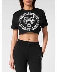 Philipp Plein - Cropped Jersey T-Shirt With Contrast Logo Print - Lyst