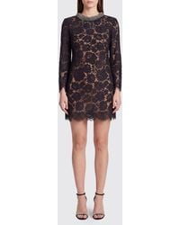 Self-Portrait - Long-Sleeved Lace Mini Sheath Dress With Jewel Neckline - Lyst