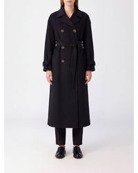 Elisabetta Franchi - Double-Breasted Long Wool Coat With Belt - Lyst