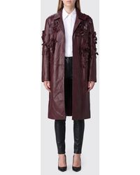 Alberta Ferretti - Single-Breasted Knee-Length Leather Coat With Flower - Lyst