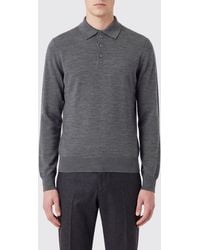 Emporio Armani - Long-Sleeved Virgin Wool Knit Polo Shirt With Three-Button Placket - Lyst