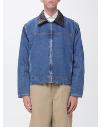 Bottega Veneta - Cotton Denim Jacket With Leather Collar - Lyst