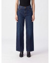 Pinko - Wide-Leg Denim Jeans With Embroidered Love Birds Logo - Lyst