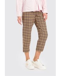 Twinset - Cropped Slim Fit Houndstooth Wool Blend Trousers - Lyst