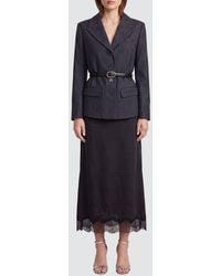 Self-Portrait - Pinstripe Midi Blazer Dress With Peak Lapels And Lace Inserts - Lyst