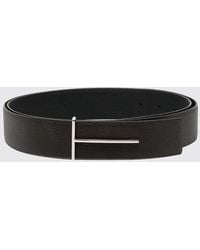 Tom Ford - Reversible 4Cm Pebbled Leather Belt With T Monogram Buckle - Lyst